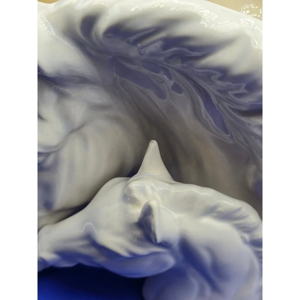 Vintage White Ceramic Horse Mare & Foal Planter Vase Statue Figurine Decor